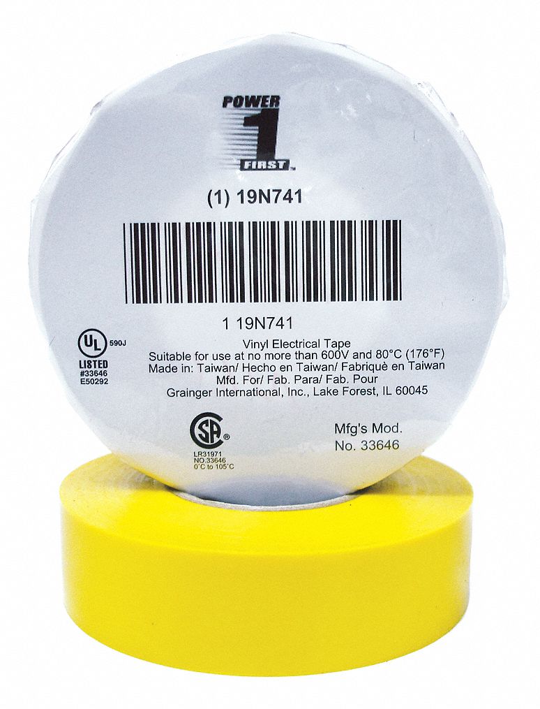 INSULATING ELECTRICAL TAPE, GENERAL PURPOSE, PREMIUM, VINYL, ¾ IN X 66 FT, YELLOW