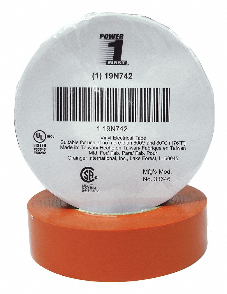 INSULATING ELECTRICAL TAPE, GENERAL PURPOSE, PREMIUM, VINYL, ¾ IN X 66 FT, ORANGE