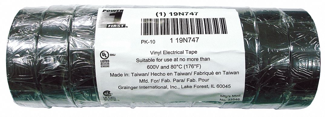 INSULATING ELECTRICAL TAPE, GENERAL PURPOSE, ECONOMY, VINYL, ¾ IN X 60 FT, 10 PK
