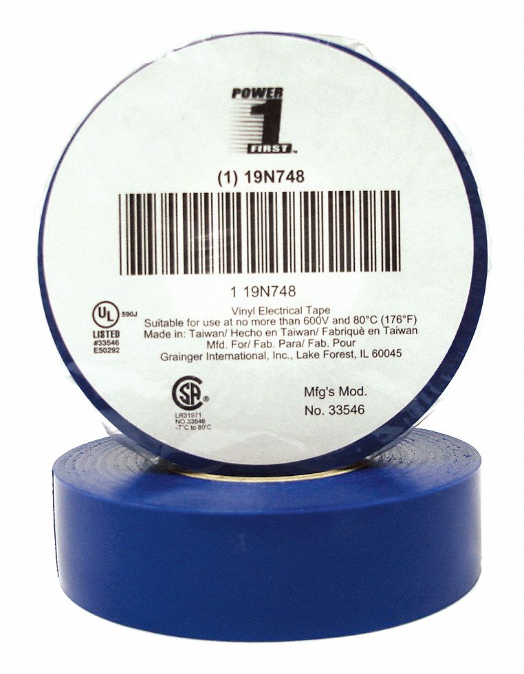 INSULATING ELECTRICAL TAPE, GENERAL PURPOSE, ECONOMY, VINYL, ¾ IN X 60 FT, BLUE