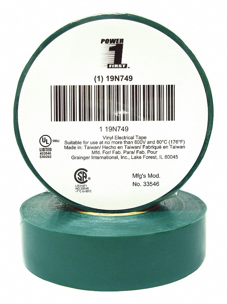 INSULATING ELECTRICAL TAPE, GENERAL PURPOSE, ECONOMY, VINYL, ¾ IN X 60 FT, GREEN