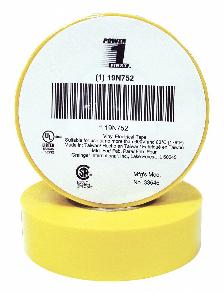 INSULATING ELECTRICAL TAPE, GENERAL PURPOSE, ECONOMY, VINYL, ¾ IN X 60 FT, YELLOW