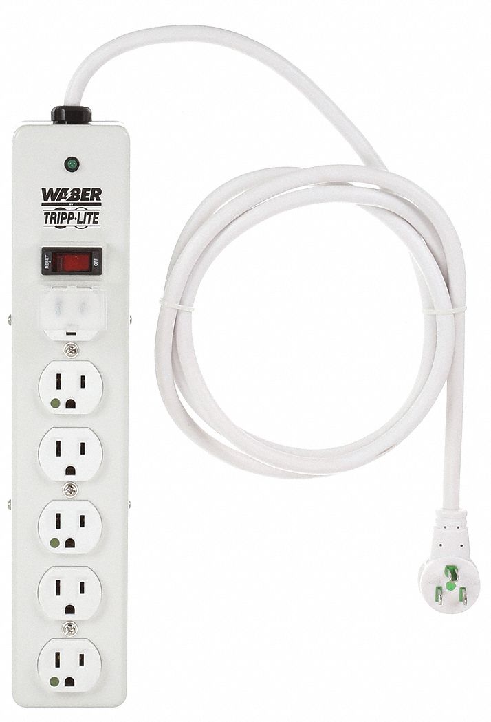 SURGE PROTECTOR OUTLET STRIP, 6 OUTLETS, HOSPITAL GRADE NEMA 5-15R, 10 FT CORD, GREY