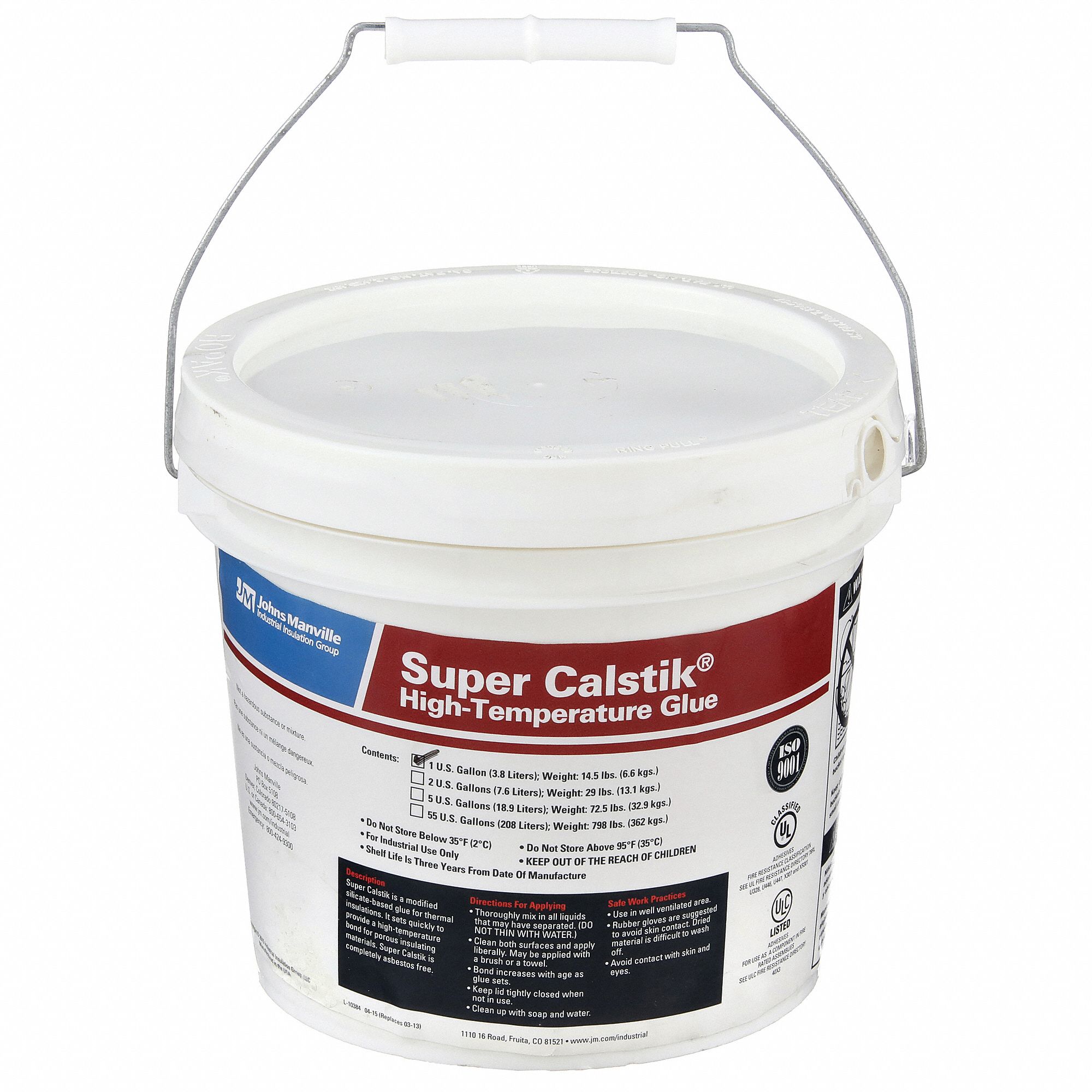 JOHNS MANVILLE, White, 1 gal Pail, Insulation Adhesive 19NE75123