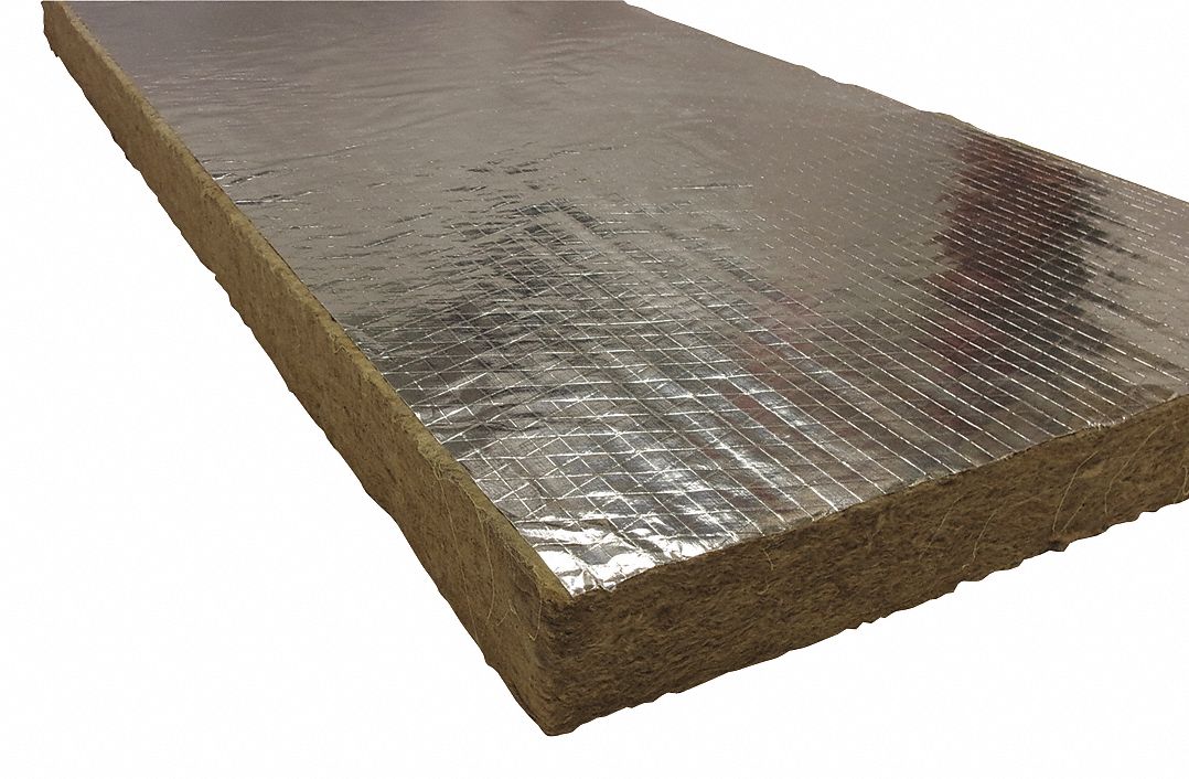 High Temperature Insulation: Mineral Wool/Foil Backing, Green, 8 Approx. R Value, 2 in Thick