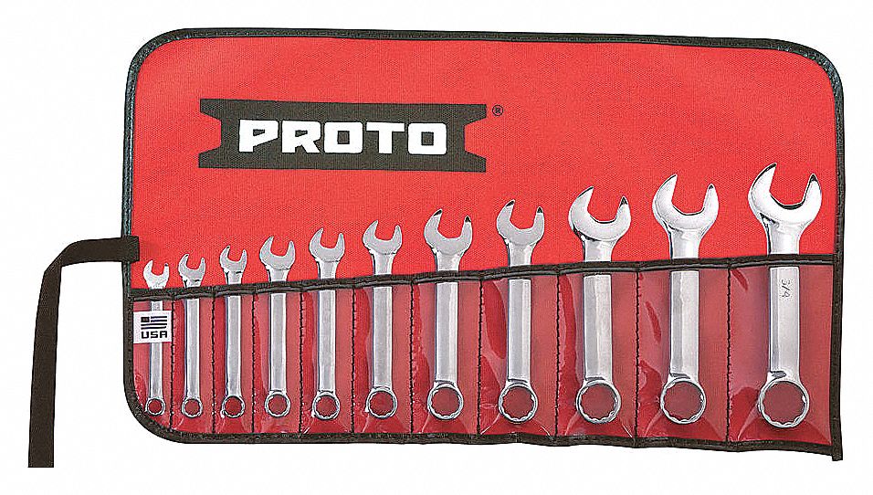 COMBINATION WRENCH SET, ALLOY STEEL, CHROME, 11 TOOLS, &frac14; IN TO&frac34; IN HEAD SIZES