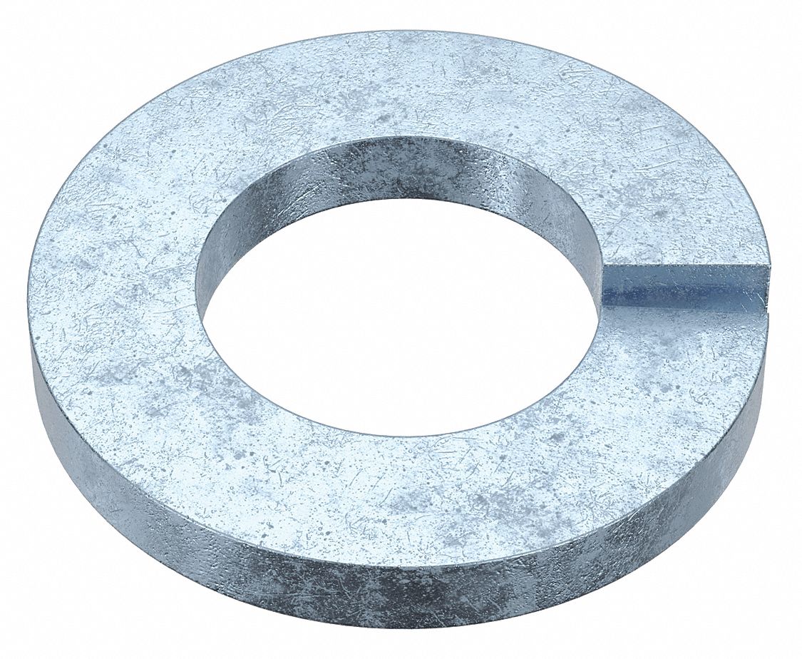 Split Lock Washer: Case Hardened, Zinc Plated, Steel, #4 Screw Sz, 1/8 in Max. Inside Dia, 100 PK