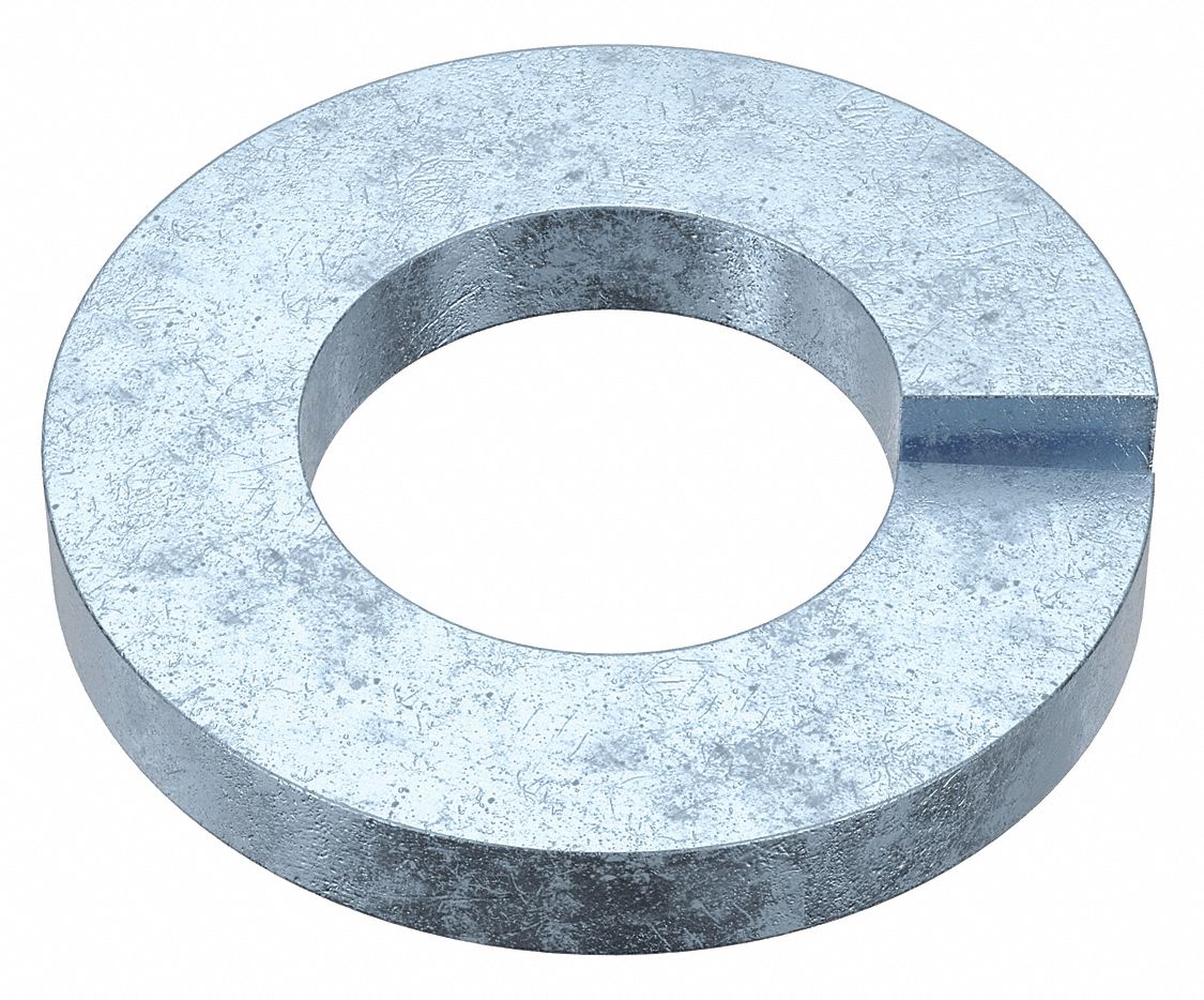 Split Lock Washer: Case Hardened, Zinc Plated, Steel, #5 Screw Sz, 9/64 in Max. Inside Dia, 100 PK