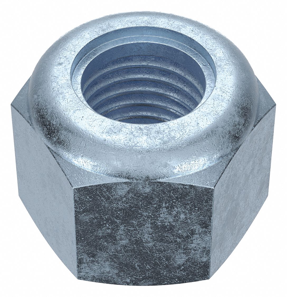 Lock Nut: Nylon Insert, Heavy Hex, 1 1/8"-7 Thread Size, Steel, Grade 2, Zinc-Plated, 5 PK