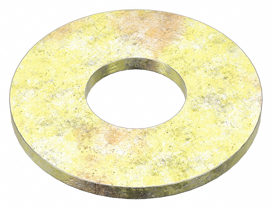 Flat Washer: Through Hardened, Zinc Yellow, Steel, 7/16 in Screw Sz, 0.469 in In Dia, 50 PK