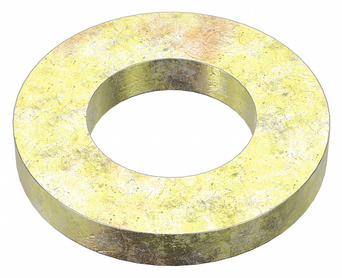 Flat Washer: Through Hardened, Zinc Yellow, Steel, 7/8 in Screw Sz, 0.938 in In Dia, 10 PK