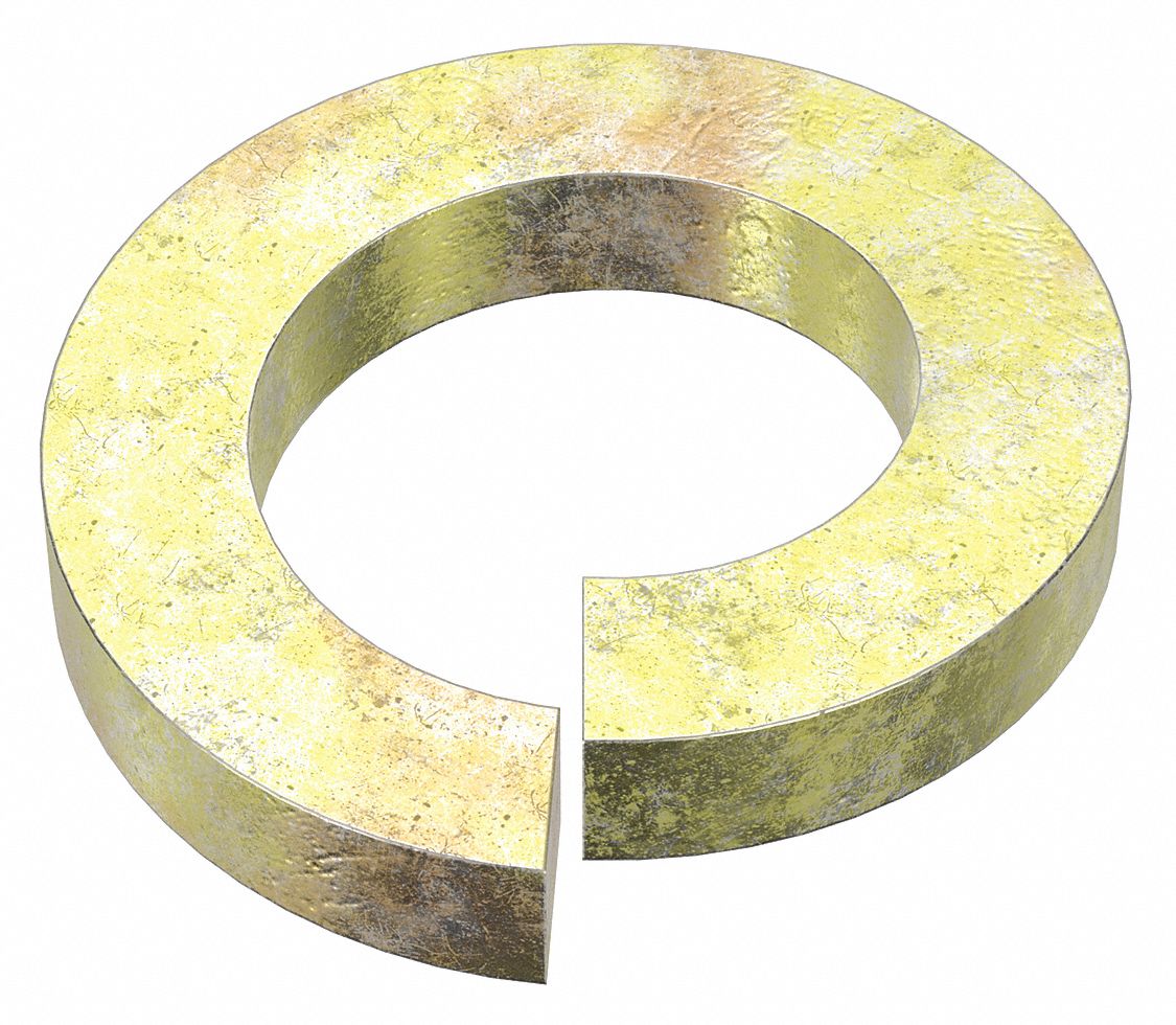 RONDELLE RESSORT,P/VIS TAILLE 1&frac14;PO,FENDUE,ACIER,ZINC JAUNE,&Eacute;P MAX 0,312PO,5PQ