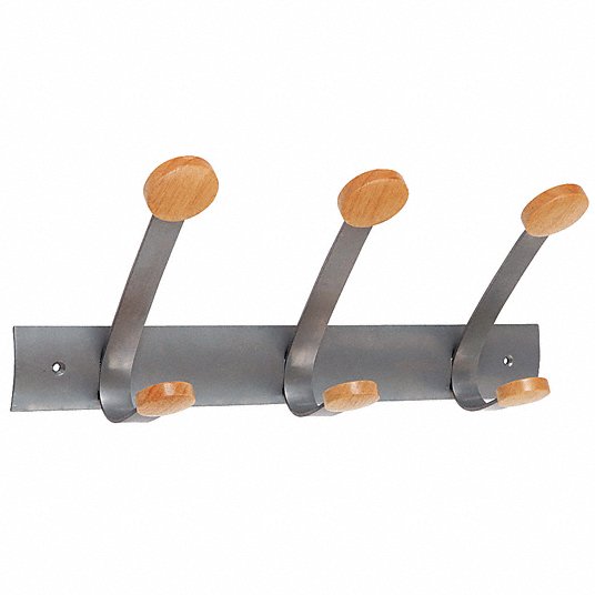Coat Rack: 10 1/2 in, 24 1/8 in, Holds Up to 15 garments, Wood/Steel, Brown/Silver