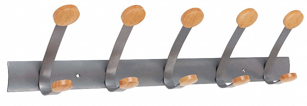 Coat Rack: 10 1/2 in, 24 1/8 in, Holds Up to 24 garments, Wood/Steel, Brown/Silver