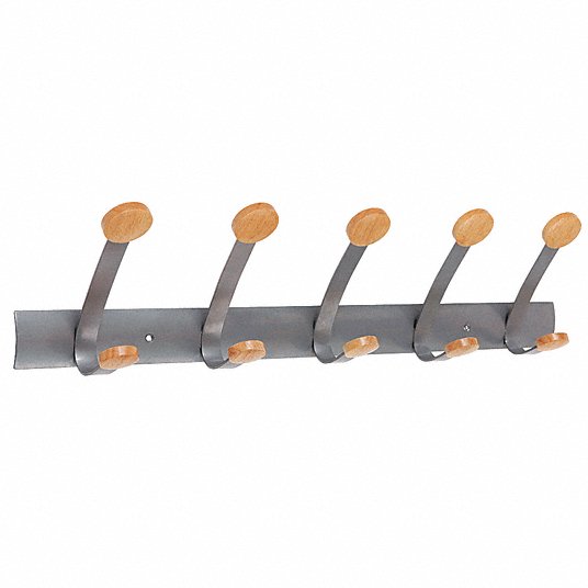 Coat Rack: 10 1/2 in, 24 1/8 in, Holds Up to 24 garments, Wood/Steel, Brown/Silver