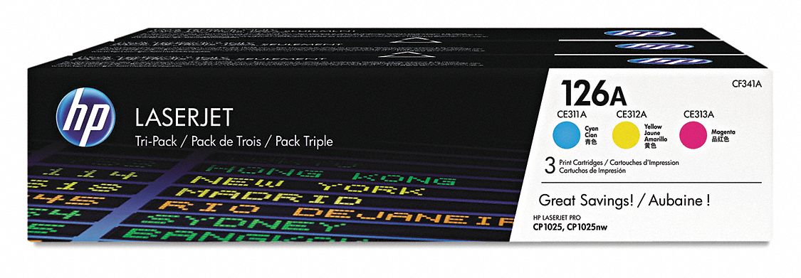 Toner Cartridge: 126A, Tri-Color, Multicolor, 3 PK