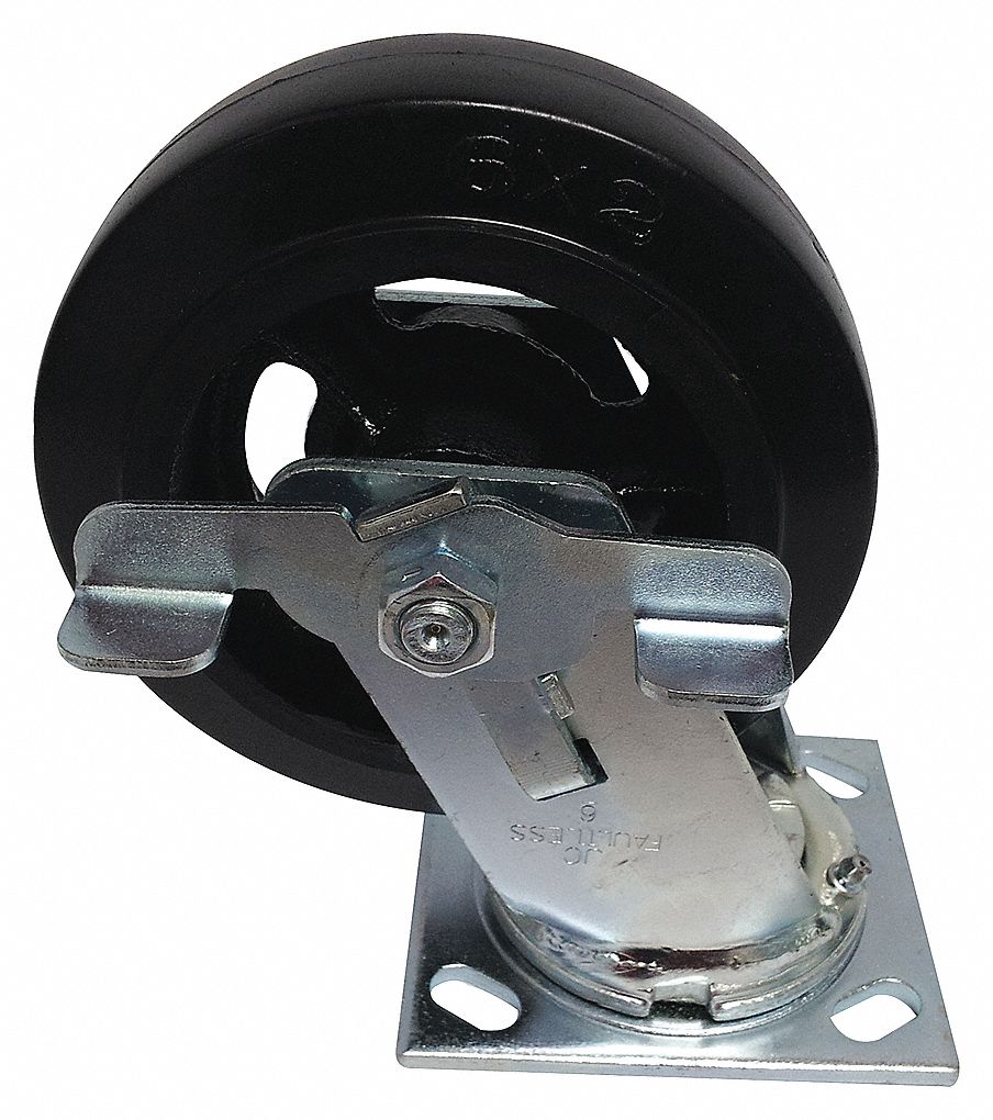 SWIVEL CASTER, 500 LB CAPACITY, ROLLOCK BRAKE, 8 IN WHEEL, RUBBER/STEEL/ZINC
