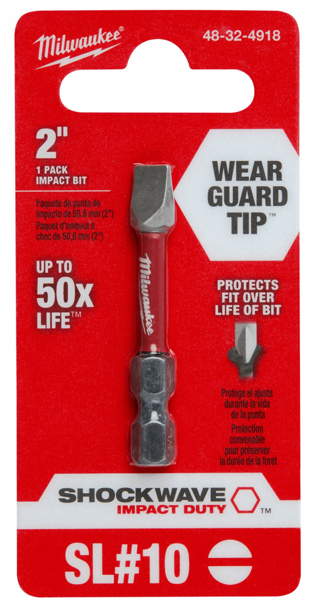 MILWAUKEE Slotted Impact Power Bit, 1/4 in Hex 19RK1548324918