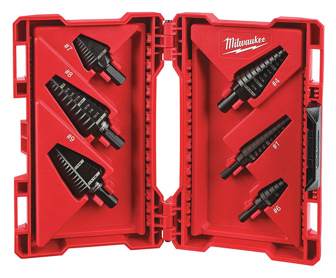 MILWAUKEE Step Drill Bit Set, High Speed Steel, Black Oxide, 1/8 in to 1 1/8 in Size Range