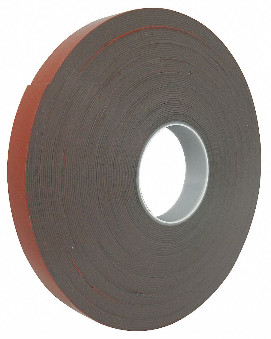 Double-Sided Foam Tape: Gray, 1 in x 36 yd, 1/16 in Tape Thick, Acrylic, Indoor Only, 60° to 100°F