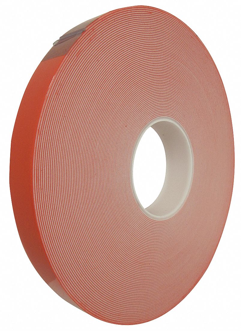 Double-Sided Foam Tape: White, 1 in x 36 yd, 1/16 in Tape Thick, Acrylic, Indoor Only, 60° to 100°F