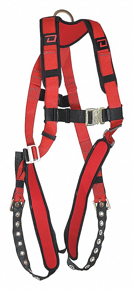 HARNESS, FALL ARREST, TONGUE BUCKLE, 310 LB, SZ XL, STEEL WITH POLYESTER WEBBING