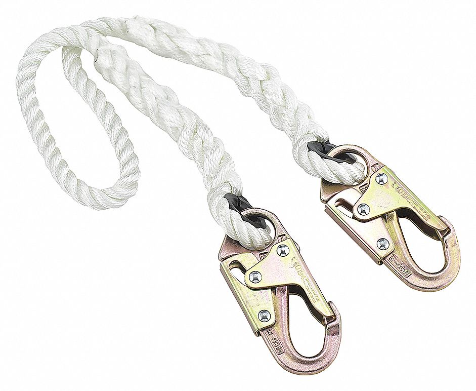 DYNAMIC POSITIONING LANYARD, 386 LB WEIGHT CAPACITY, WHITE, 4 FT L, 5/8