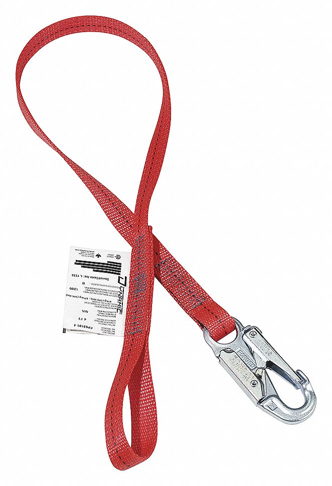 LANYARD, 1 LEG, WEIGHT CAP 386 LBS, RED, 1 IN, POLYESTER, FORGED STEEL HARDWARE