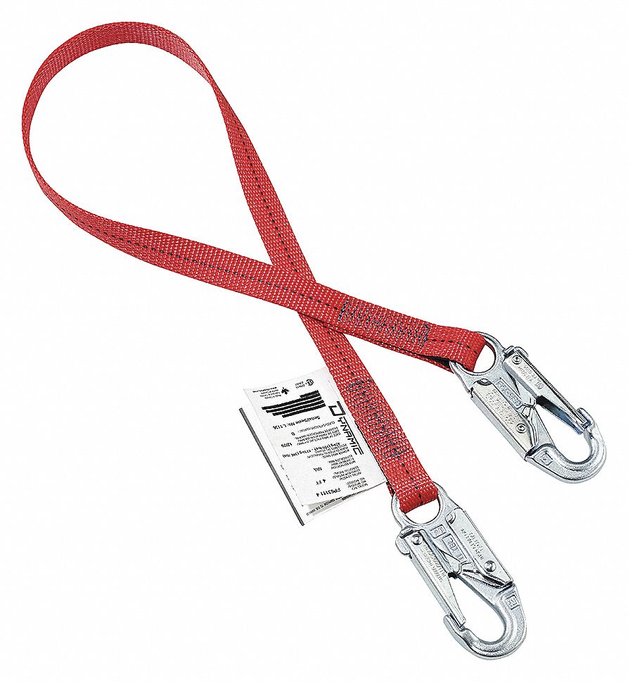 LANYARD, 1 LEG, WEIGHT CAP 386 LBS, RED, 1 IN, POLYESTER, FORGED STEEL HARDWARE