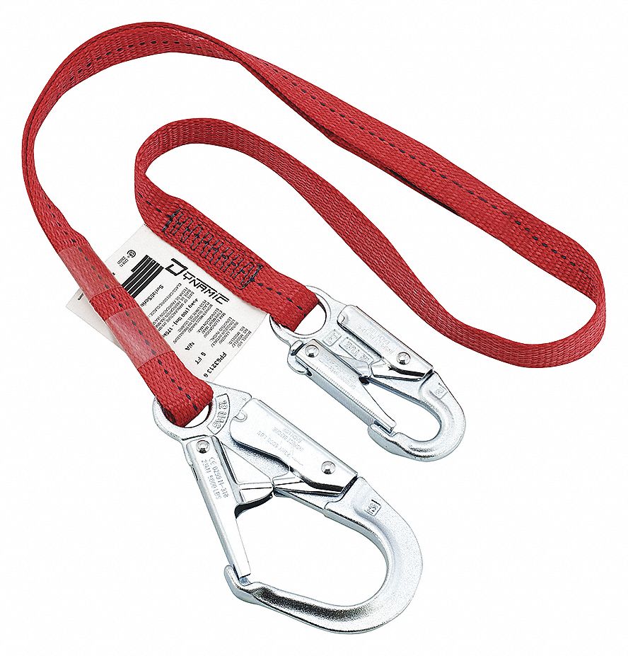 LANYARD, 1 LEG, WEIGHT CAP 386 LBS, RED, 1 IN, POLYESTER, FORGED STEEL HARDWARE