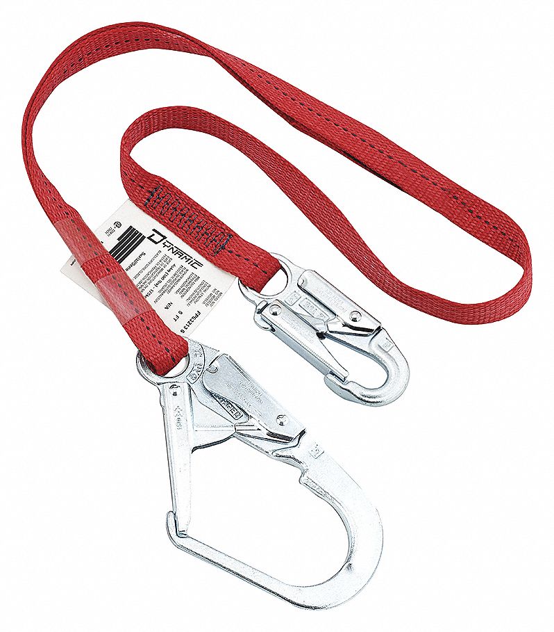 LANYARD, 1 LEG, WEIGHT CAP 386 LBS, RED, 1 IN, POLYESTER, FORGED STEEL HARDWARE