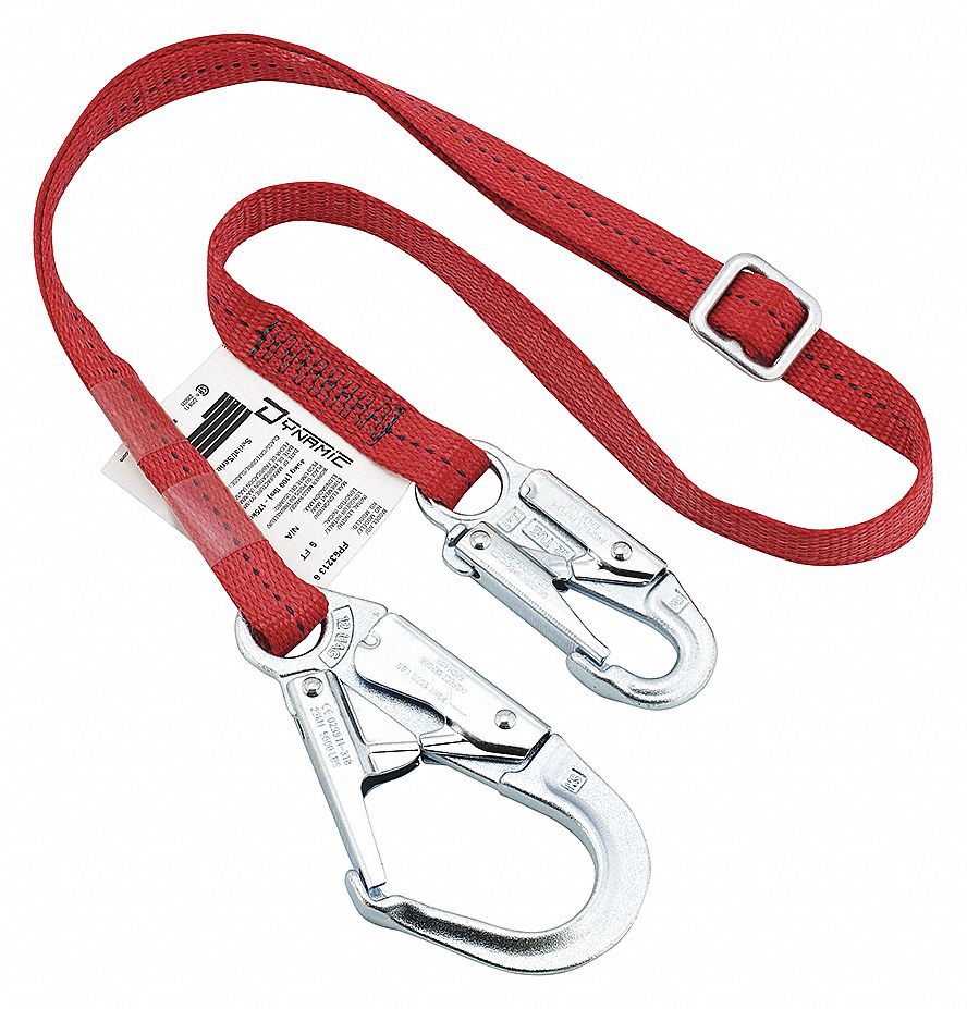 LANYARD, 1 LEG, WEIGHT CAP 386 LBS, RED, 1 IN, POLYESTER, FORGED STEEL HARDWARE