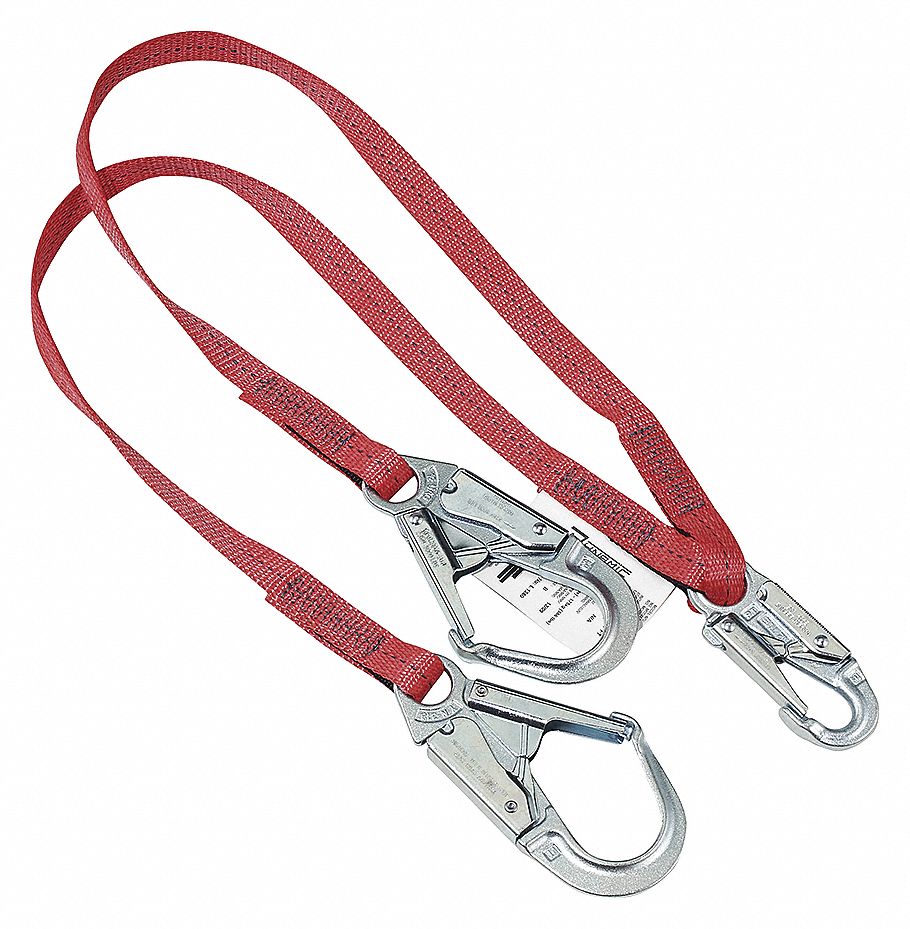 LANYARD, 2 LEGS, WEIGHT CAP 386 LBS, RED, 1 IN, POLYESTER, FORGED STEEL HARDWARE