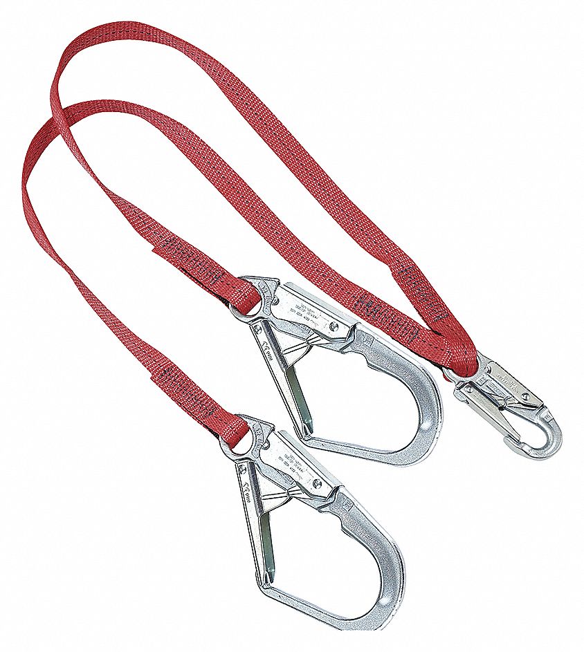 LANYARD, 2 LEGS, WEIGHT CAP 386 LBS, RED, 1 IN, POLYESTER, FORGED STEEL HARDWARE