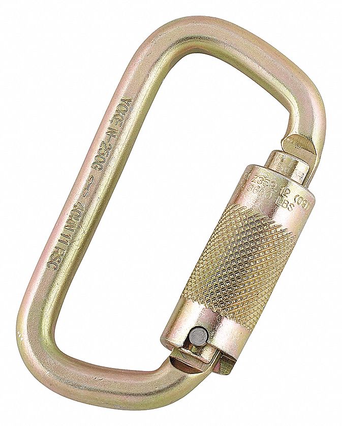 CARABINER, TWIST LOCK, 6750 LB TENSILE STRENGTH, CSA, 4 9/64 IN L, 5/8 IN OPENING, STEEL