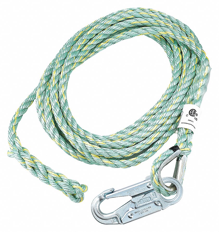 DYNAMIC COPOLYMER LIFELINE, 1 WORKER, STEEL HARDWARE, 25 FT L, 310 LB ...