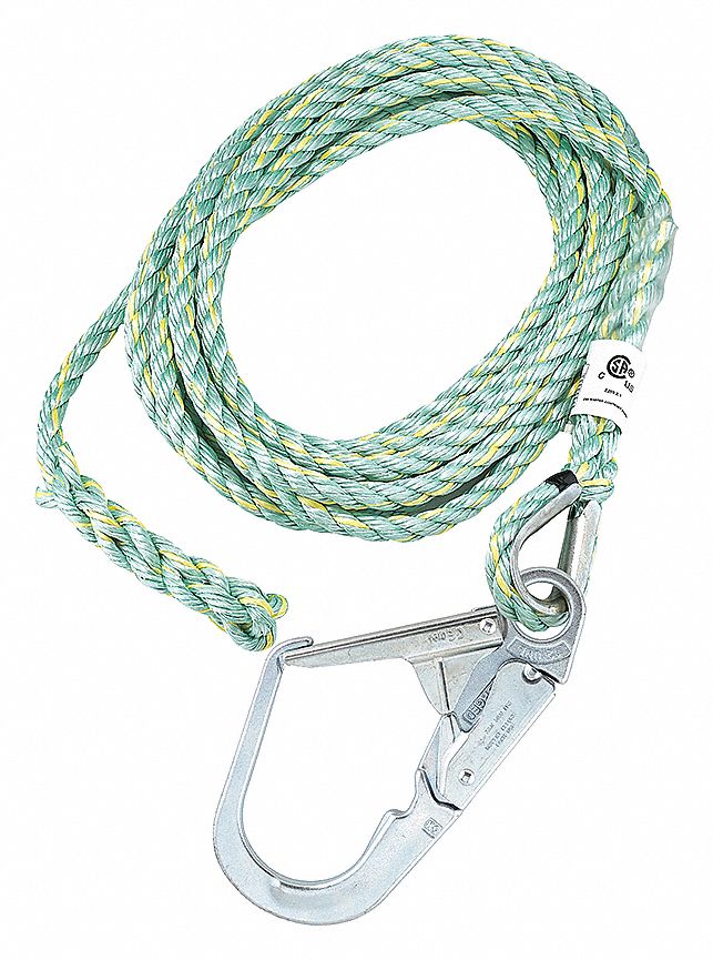 DYNAMIC COPOLYMER LIFELINE, 1 WORKER, STEEL HARDWARE, 25 FT L, 310 LB ...