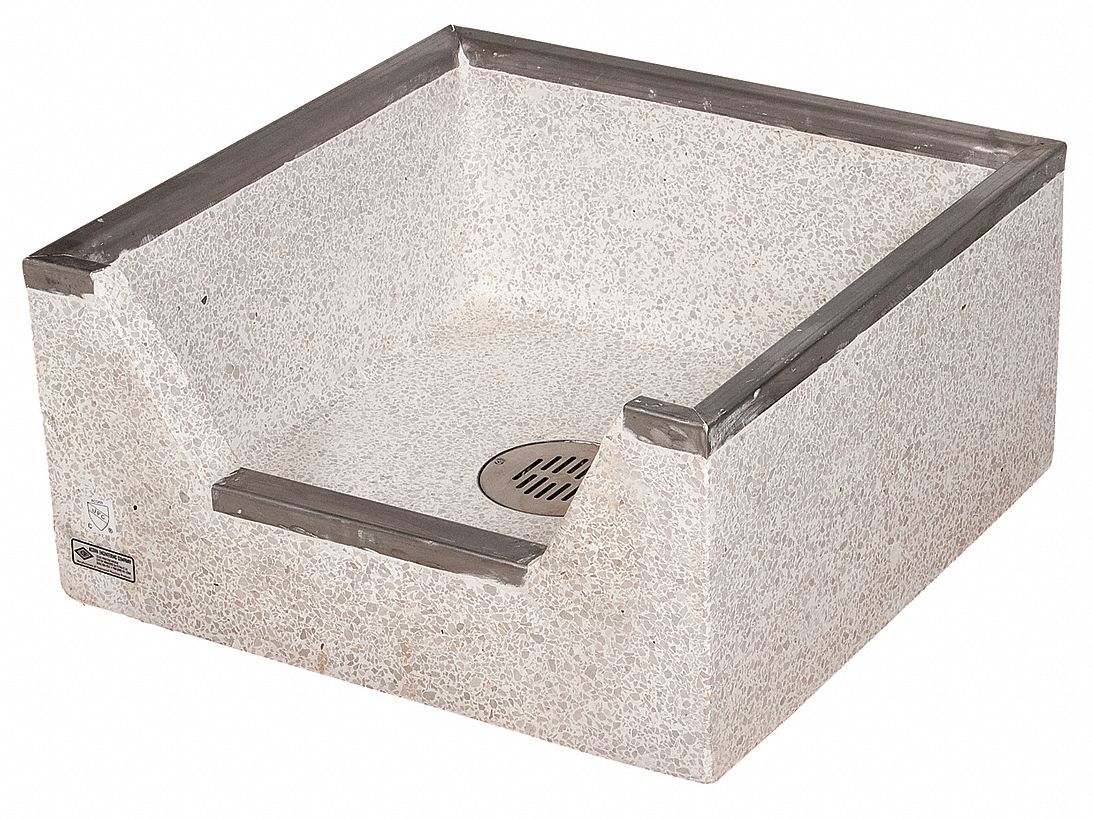 TERRAZZO DROP FRONT MOP SINK, 20 IN BOWL SIZE, 3 IN DRAIN OPENING