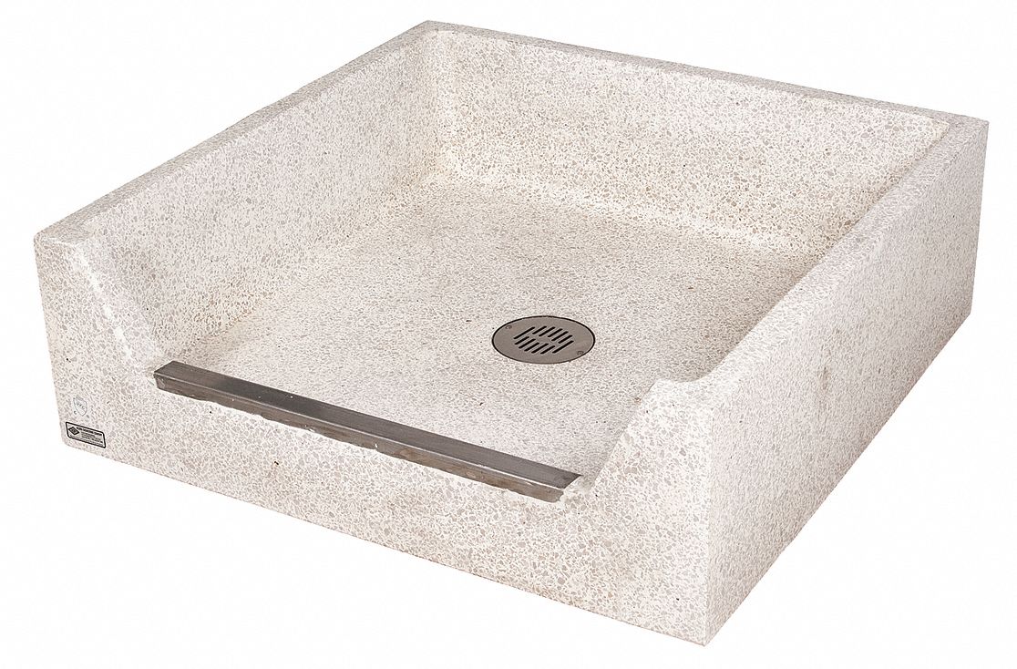 TERRAZZO DROP FRONT MOP SINK, TAN, 32 IN BOWL SIZE, 3 IN DRAIN OPENING