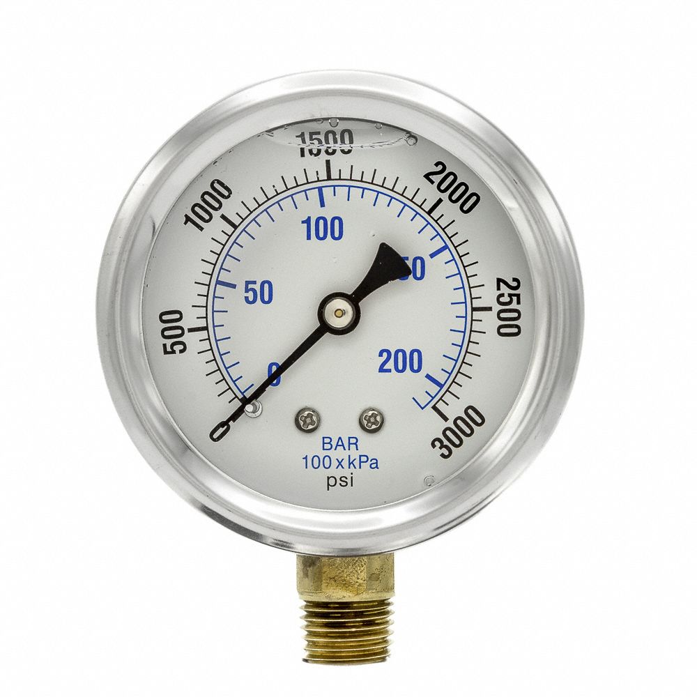 PIC GAUGES Industrial Pressure Gauge 0 to 3,000 psi, 2 1/2 in Dial
