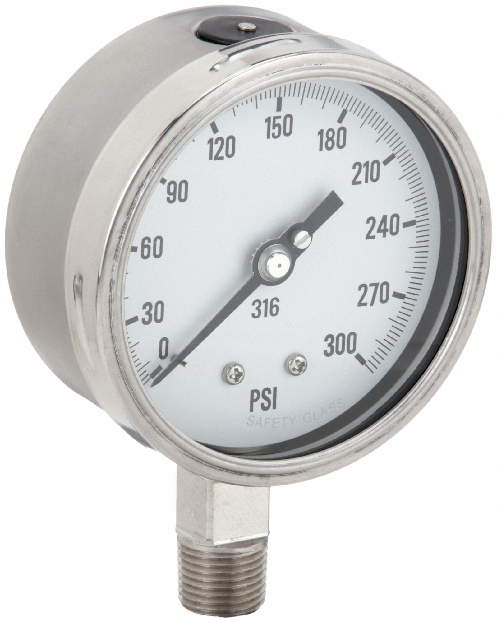 Industrial Pressure Gauge: 0 psi / Hg to 300 psi, 4 in Dial, 1/2 in NPT Male, Bottom