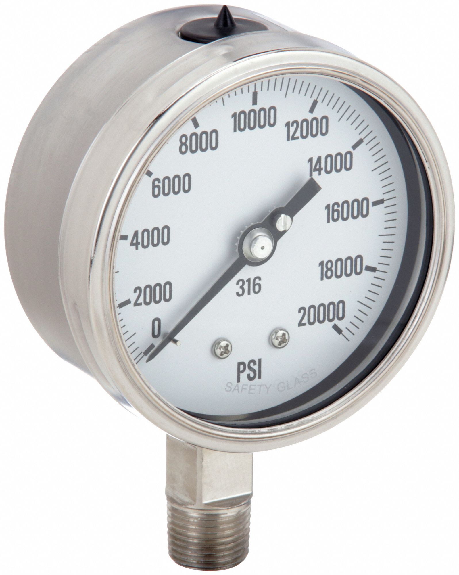 PIC GAUGES, 0 to 20,000 psi, 4 in Dial, Industrial Pressure Gauge