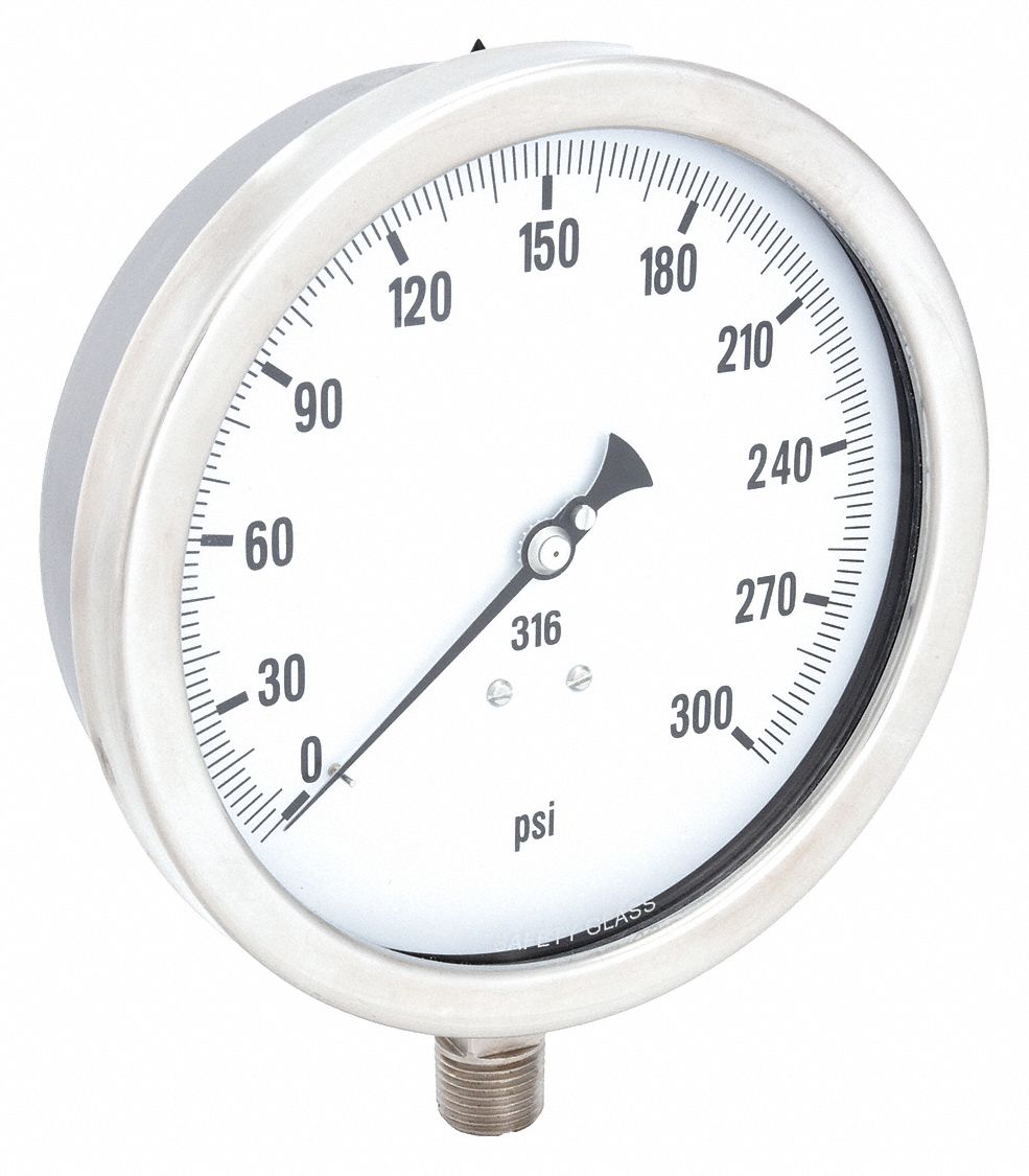 PIC GAUGES, 0 to 300 psi, 6 in Dial, Industrial Pressure Gauge 19RZ36