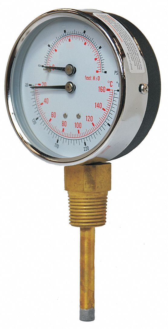 BOILER GAUGE,ROUND,0-100 PSI,80 TO 320F