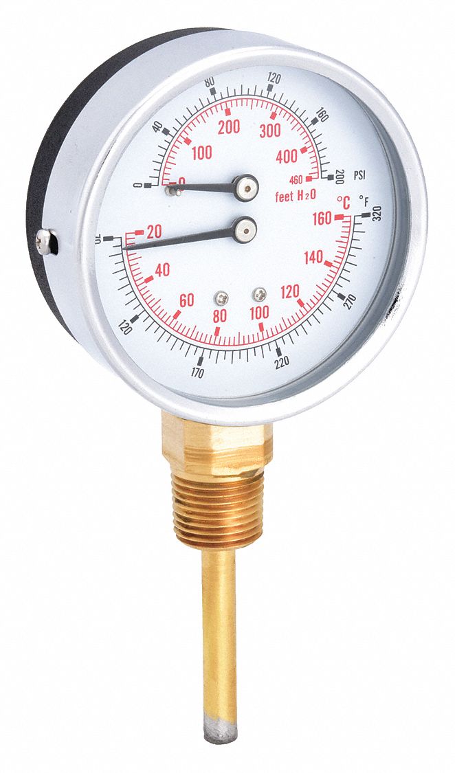 BOILER GAUGE,ROUND,0-200 PSI,80 TO 320F