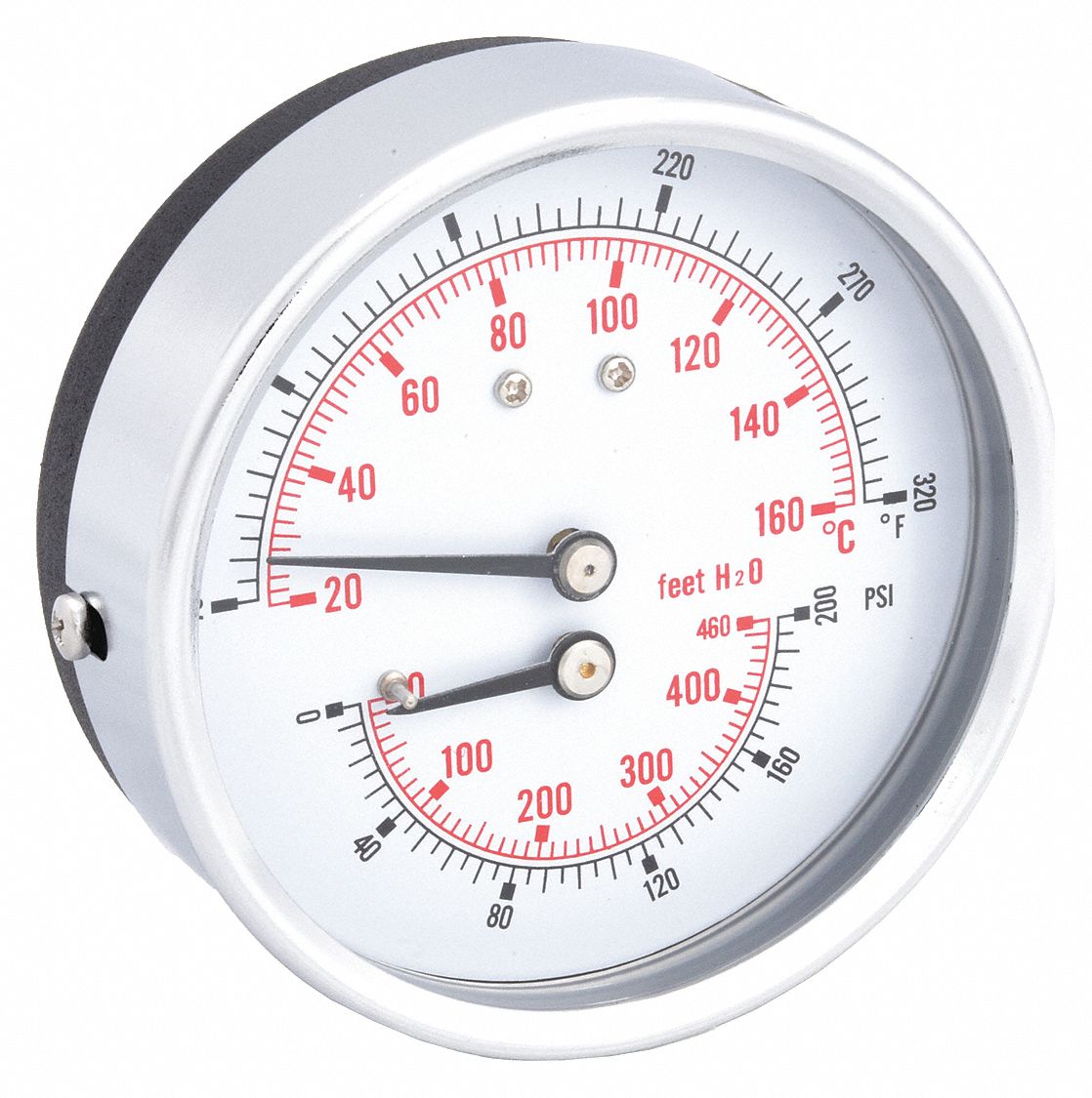 BOILER GAUGE,ROUND,0-200 PSI,80 TO 320F