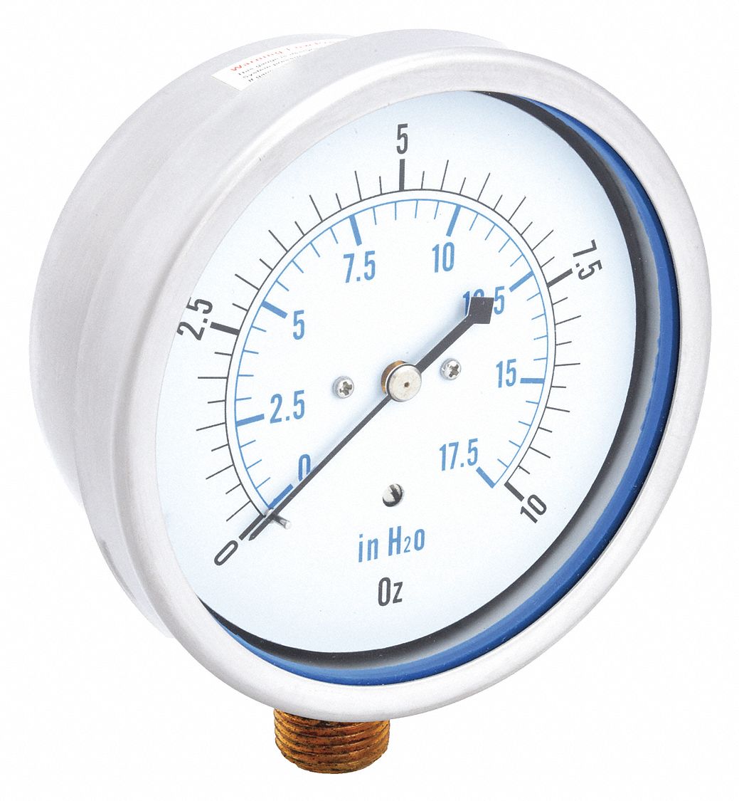 PIC GAUGES, For Natural Gas & Other Gases, 0 to 10 oz, Low Pressure Gauge 19RZ47LP1SB402
