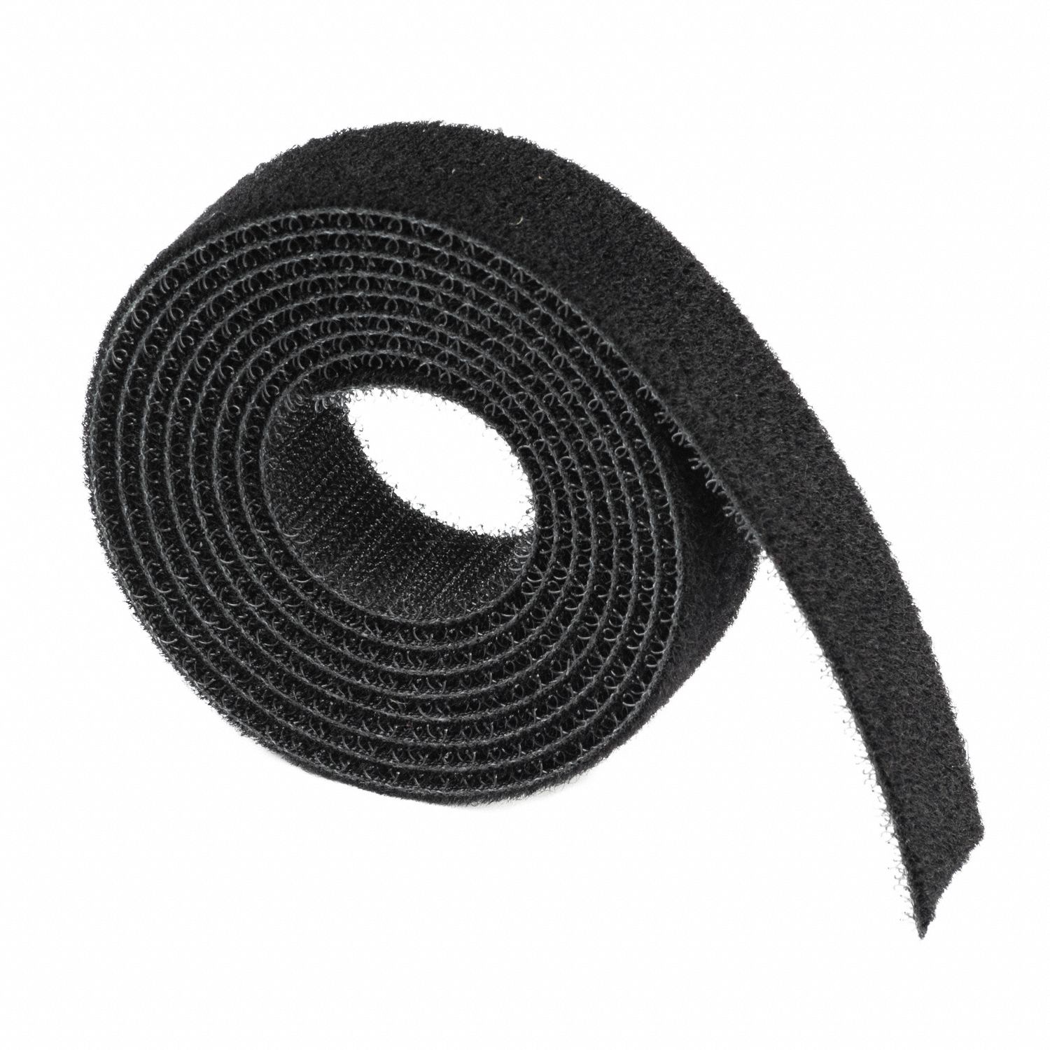 HOOK-AND-LOOP CABLE TIE ROLL, 4 FT L, 0.75 IN W, 22 LB TENSILE STRENGTH, BLACK, NYLON