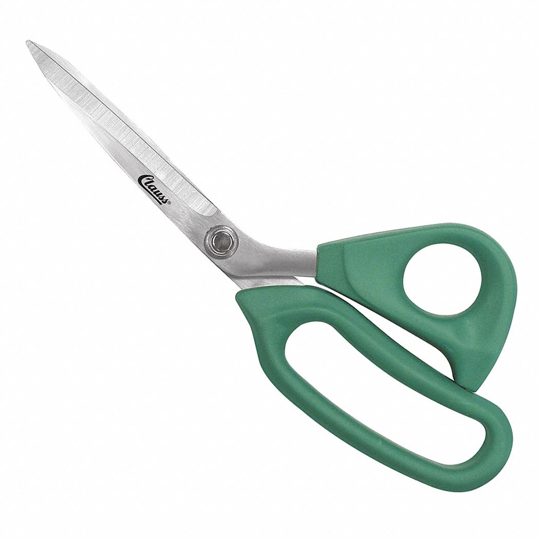 SHEARS, RIGHT-HAND, 9 IN OVERALL L, STRAIGHT, STAINLESS STEEL, POINTED, GREEN