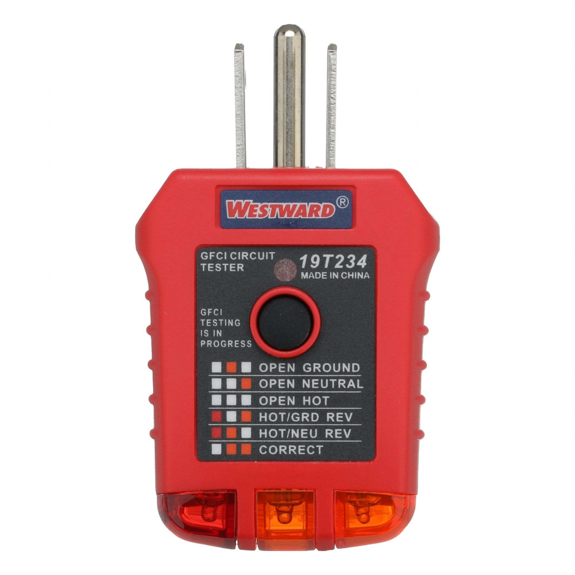 Receptacle Tester with GFCI: 110 V AC to 125 V AC, 5-15P, GFCI, Light, No Display